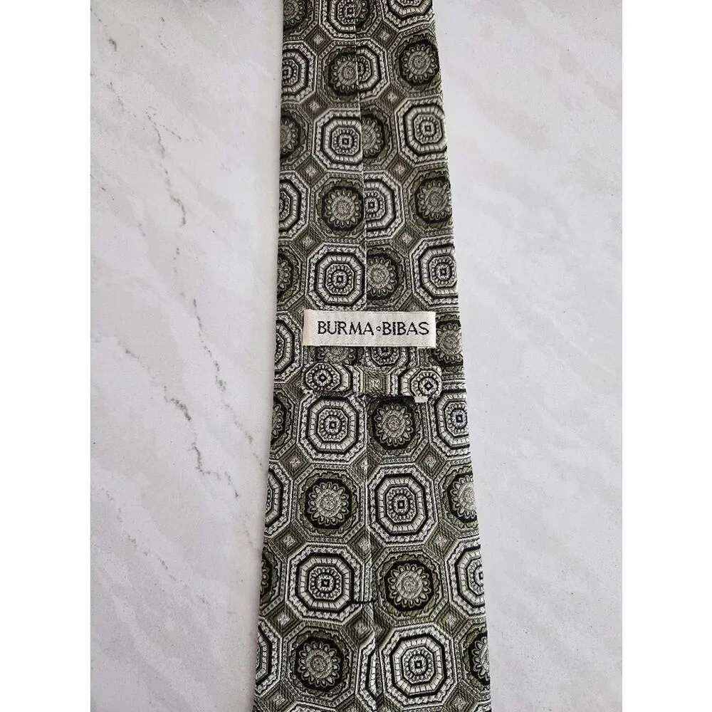 Burma Bibas Patterned Olive Green Men's Silk Tie